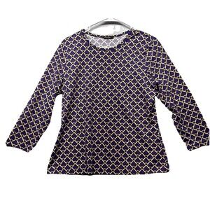 J. McLaughlin Catalina Cloth Top Purple Geo Chain-Link Pullover Long Sleeve Sz L